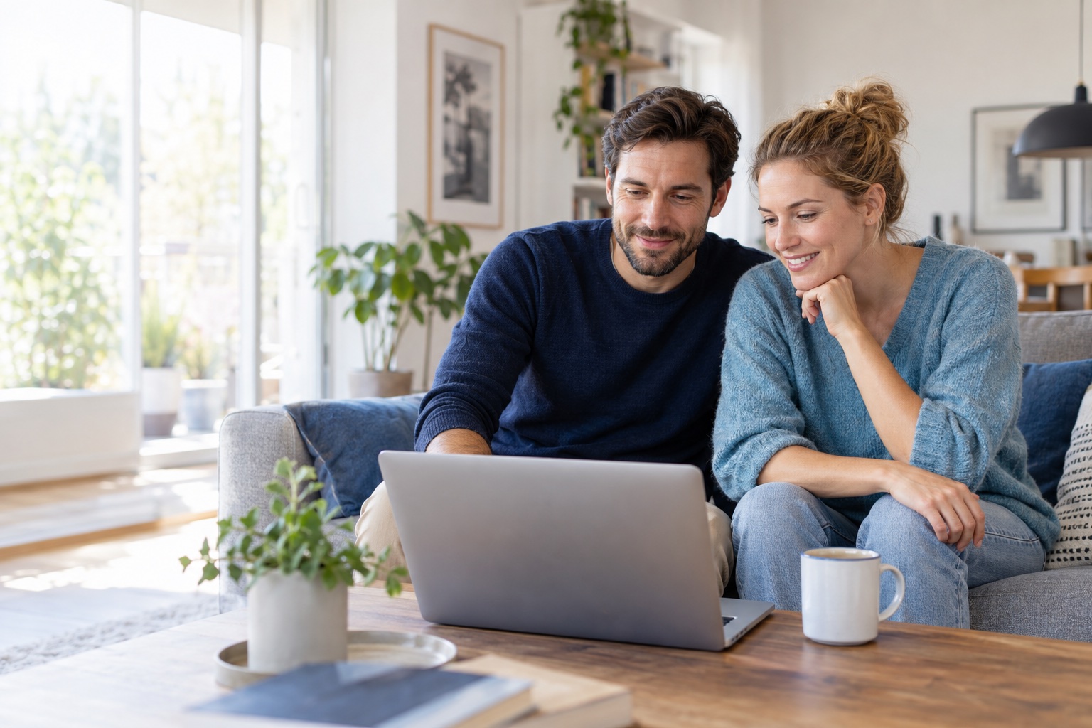 Paar vergleicht Internetanbieter am Laptop