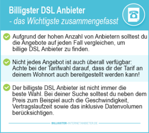 billigster DSL Anbieter ohne Telefon