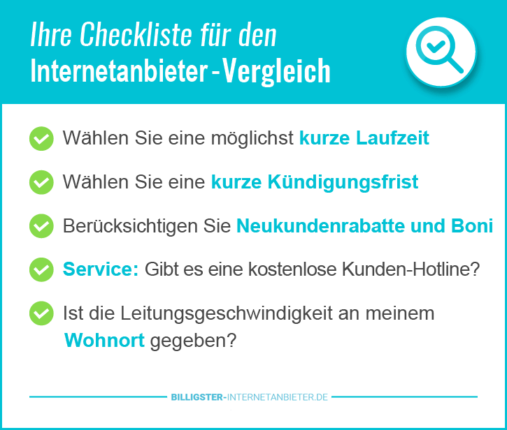 Internet Vergleich Checkliste