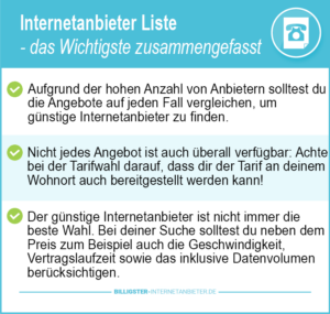 Internetanbieter Liste