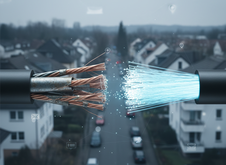 Übergang von einem DSL-Kupferkabel zu einem Glasfaserkabel